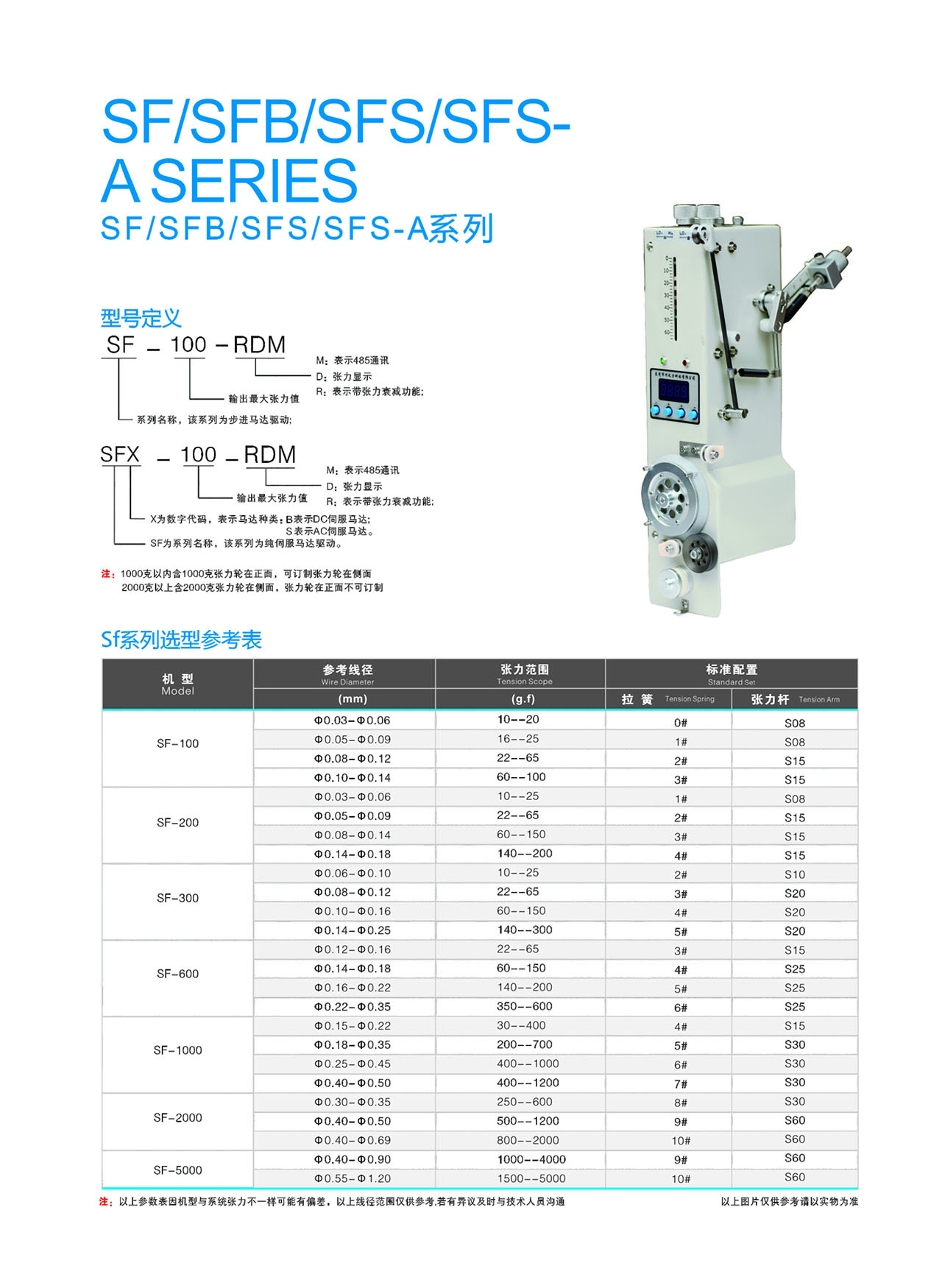 SF SFB SFS SFS-A系列张力器参数
